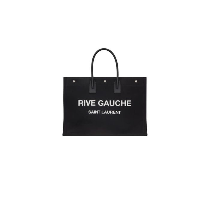 RIVE GAUCHE TOTE BAG IN LINEN AND LEATHER - Image 1