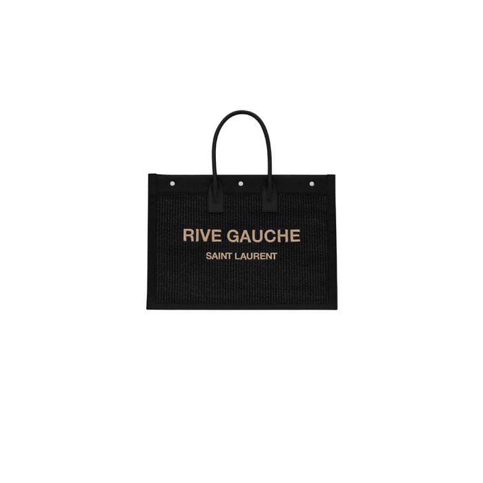 RIVE GAUCHE LARGE TOTE BAG IN EMBROIDERED RAFFIA AND LEATHER - Image 1