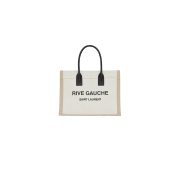 RIVE GAUCHE SMALL TOTE BAG IN LINEN AND LEATHER