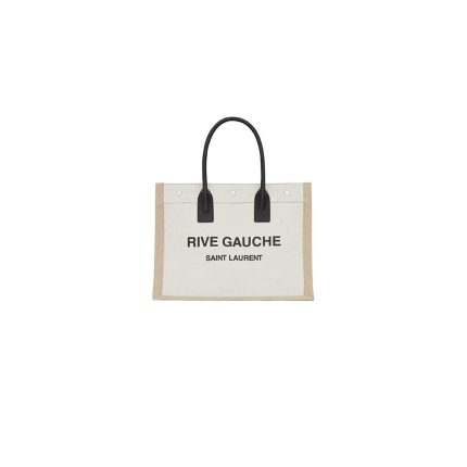 RIVE GAUCHE SMALL TOTE BAG IN LINEN AND LEATHER