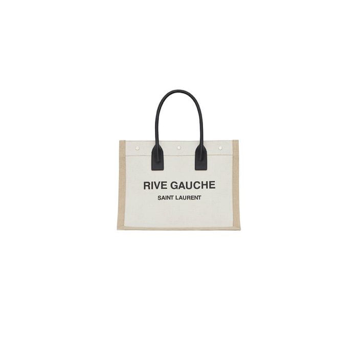 RIVE GAUCHE SMALL TOTE BAG IN LINEN AND LEATHER - Image 1