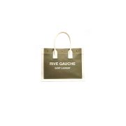 RIVE GAUCHE SMALL TOTE BAG IN LINEN AND LEATHER
