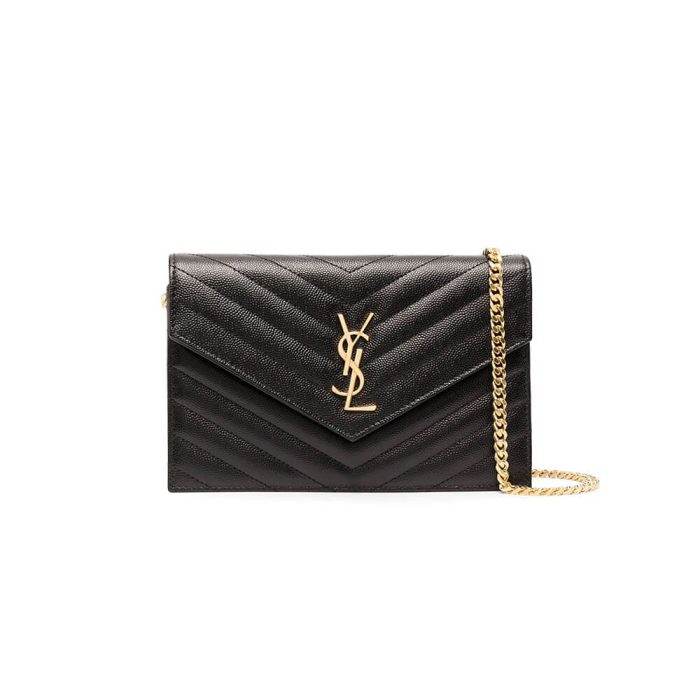 Saint Laurent Chain-strap YSL-plaque grained-leather wallet - Image 1