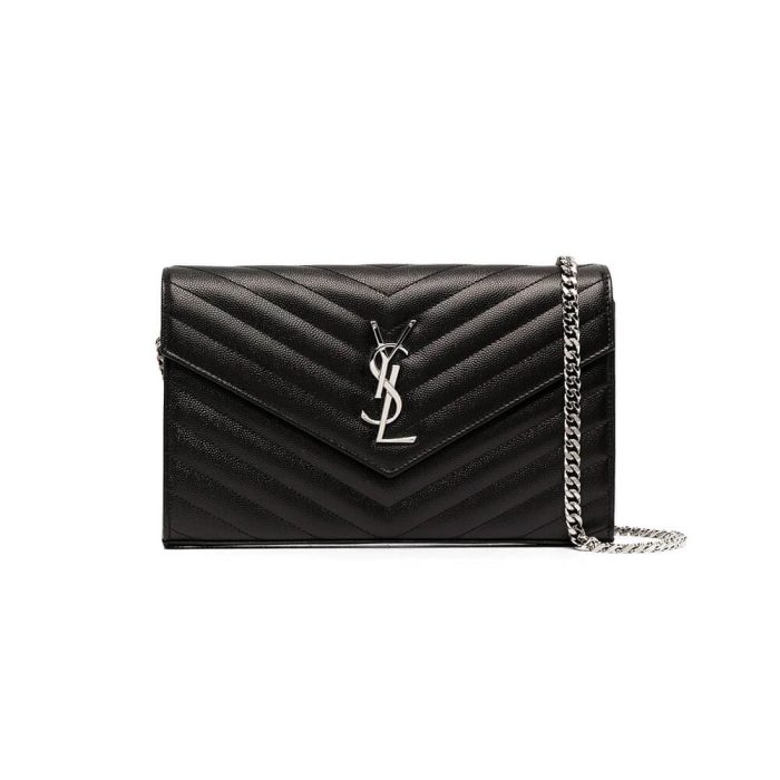Saint Laurent Chain-strap YSL-plaque grained-leather wallet - Image 1