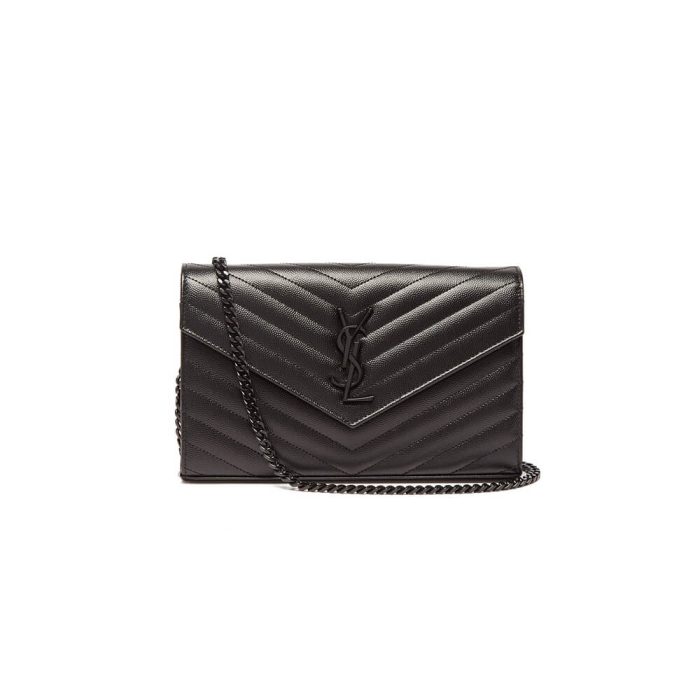 Saint Laurent Chain-strap YSL-plaque grained-leather wallet - Image 1