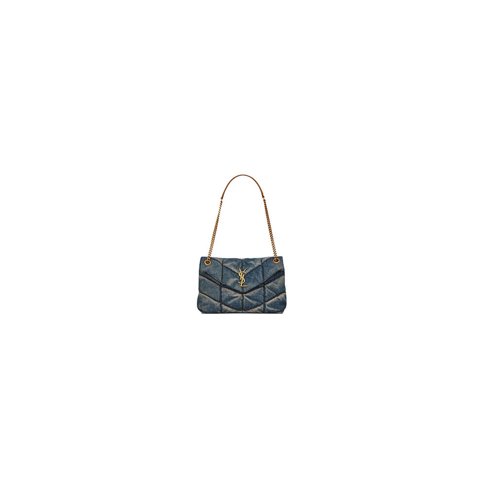 1-79-4.jpg YSL PUFFER SMALL IN SUEDE AND DENIM - Image 1