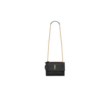 SUNSET MEDIUM CHAIN BAG IN CROCODILE-EMBOSSED SHINY LEATHER