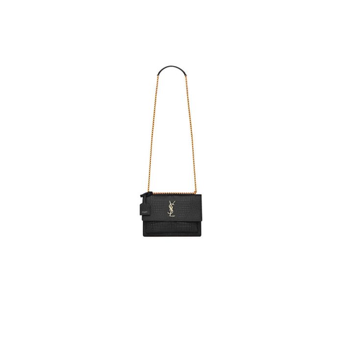 SUNSET MEDIUM CHAIN BAG IN CROCODILE-EMBOSSED SHINY LEATHER - Image 1