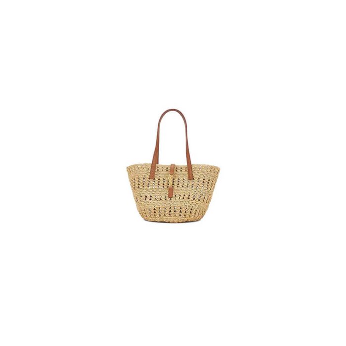 YSL Medium Panier Raffia Bag In Brown - Image 1