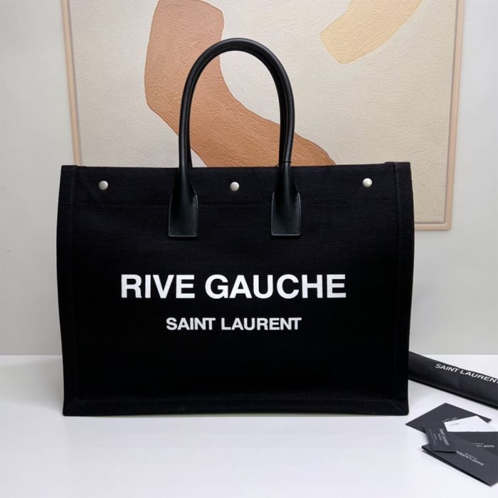 RIVE GAUCHE TOTE BAG IN LINEN AND LEATHER - Image 2