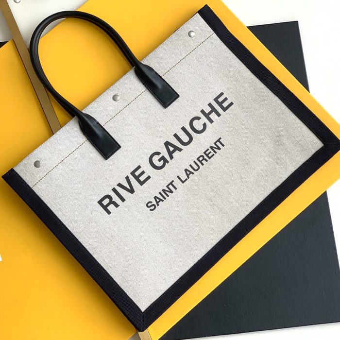 RIVE GAUCHE LARGE TOTE BAG IN PRINTED CANVAS AND LEATHER - Image 2