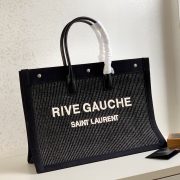 RIVE GAUCHE LARGE TOTE BAG IN EMBROIDERED RAFFIA AND LEATHER - Image 2