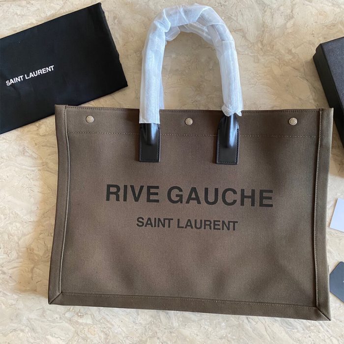 RIVE GAUCHE LARGE TOTE BAG IN PRINTED CANVAS AND LEATHER - Image 2