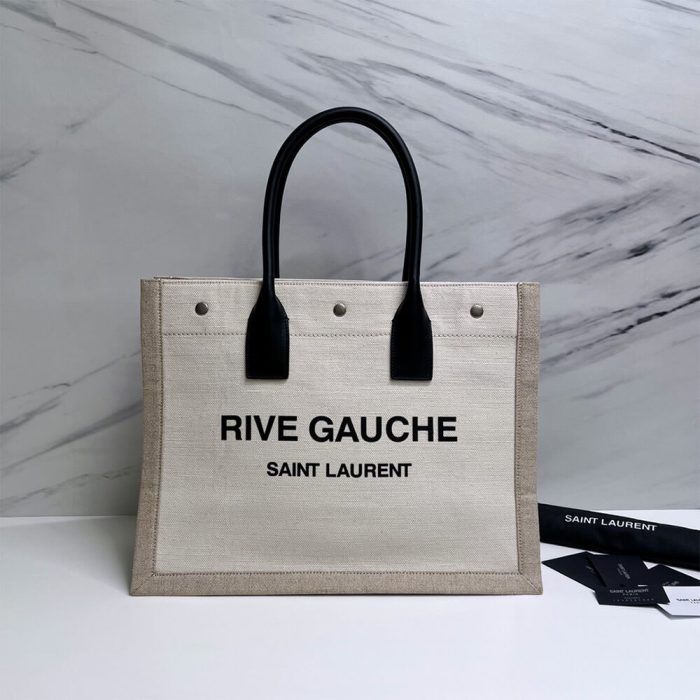 RIVE GAUCHE SMALL TOTE BAG IN LINEN AND LEATHER - Image 2