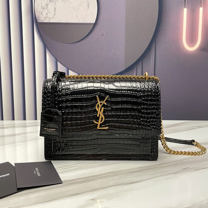 SUNSET MEDIUM CHAIN BAG IN CROCODILE-EMBOSSED SHINY LEATHER - Image 2