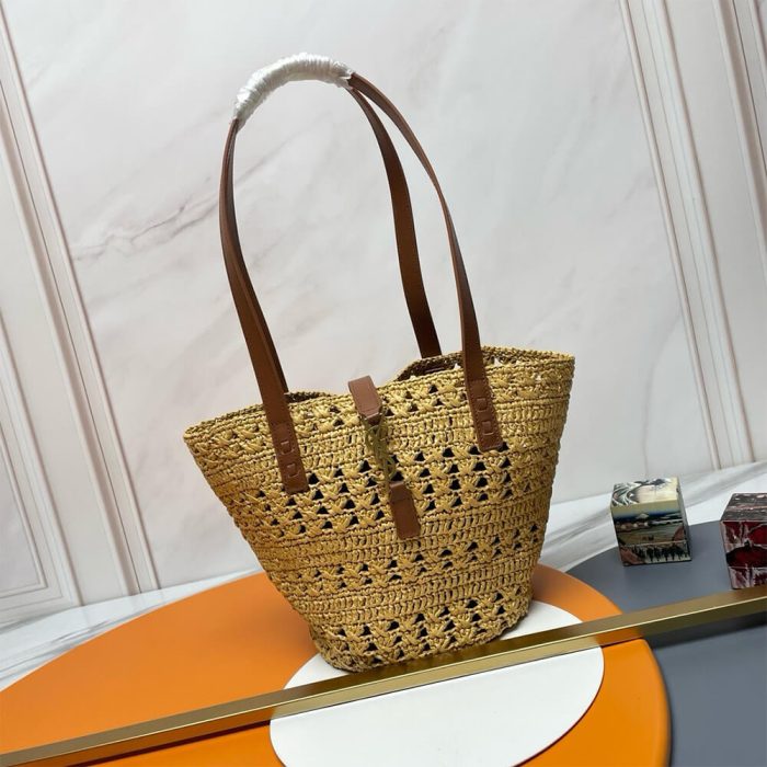 YSL Small Panier Raffia Bag In Brown - Image 2