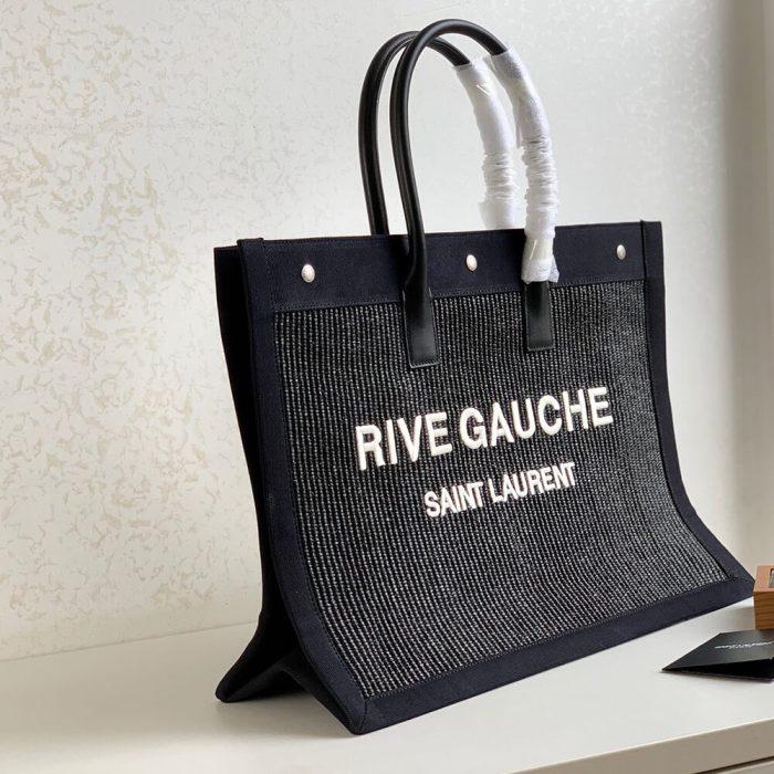 RIVE GAUCHE LARGE TOTE BAG IN EMBROIDERED RAFFIA AND LEATHER - Image 3