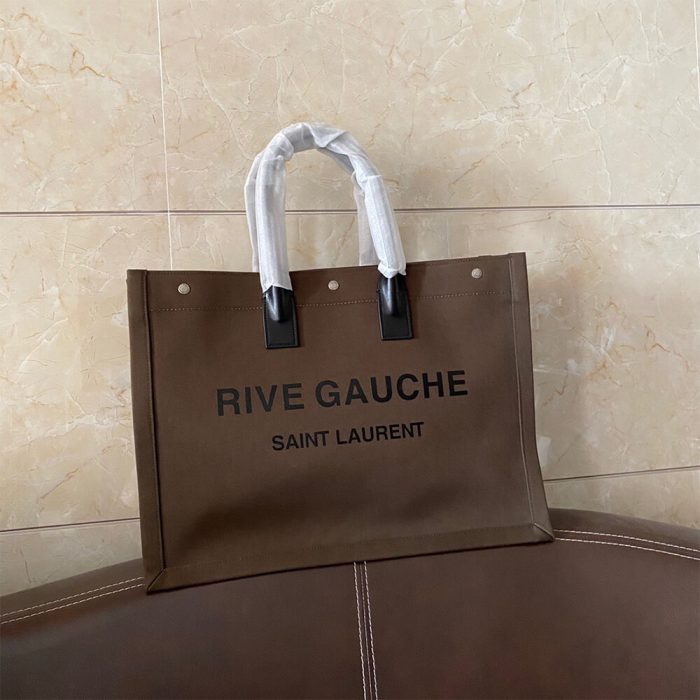 RIVE GAUCHE LARGE TOTE BAG IN PRINTED CANVAS AND LEATHER - Image 3