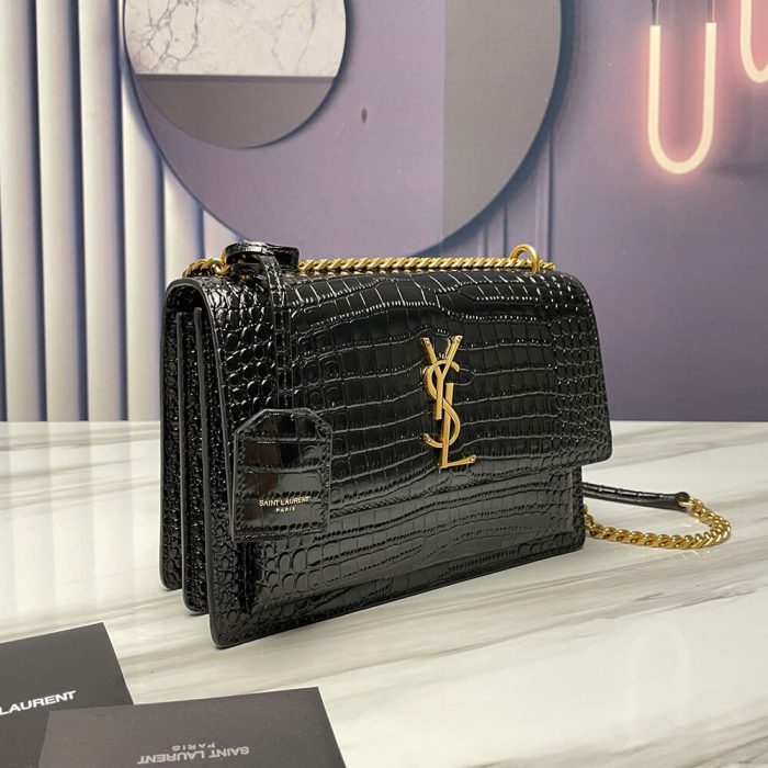SUNSET MEDIUM CHAIN BAG IN CROCODILE-EMBOSSED SHINY LEATHER - Image 3