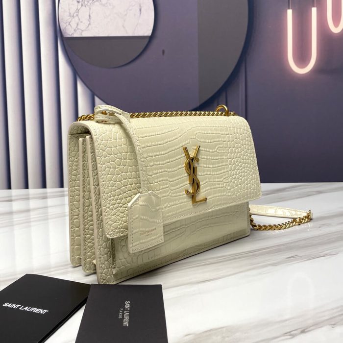 SUNSET MEDIUM CHAIN BAG IN CROCODILE-EMBOSSED SHINY LEATHER - Image 3
