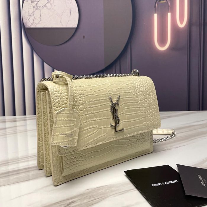 SUNSET MEDIUM CHAIN BAG IN CROCODILE-EMBOSSED SHINY LEATHER - Image 3