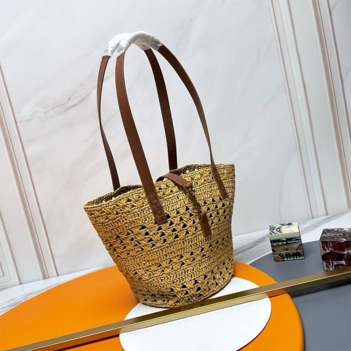 YSL Small Panier Raffia Bag In Brown - Image 3