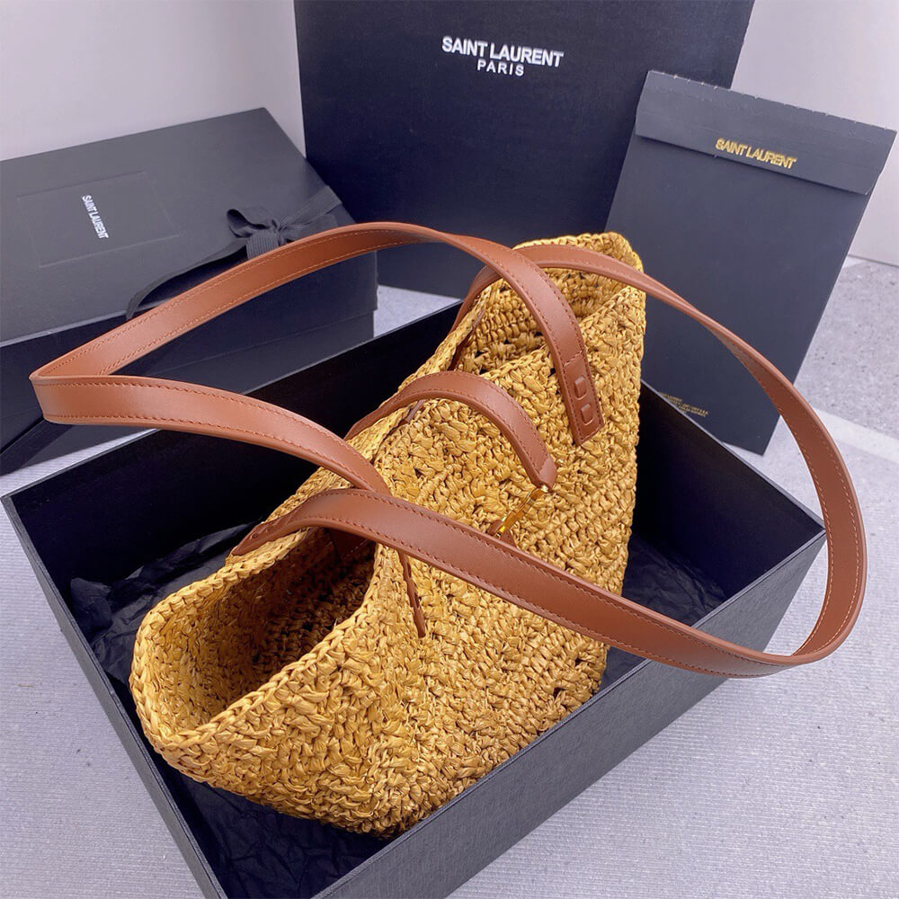3-85-5.jpg YSL Medium Panier Raffia Bag In Brown - Image 3