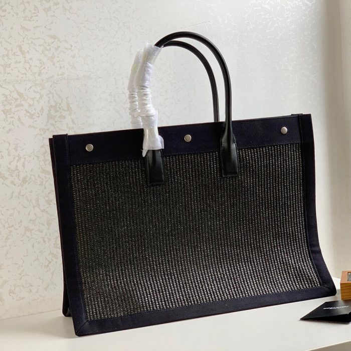 RIVE GAUCHE LARGE TOTE BAG IN EMBROIDERED RAFFIA AND LEATHER - Image 4