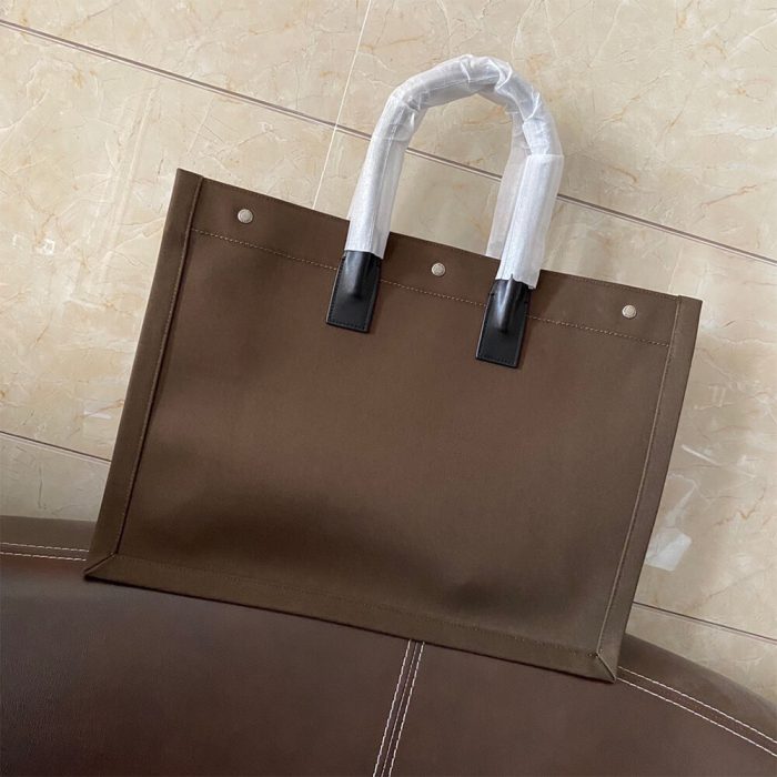 RIVE GAUCHE LARGE TOTE BAG IN PRINTED CANVAS AND LEATHER - Image 4