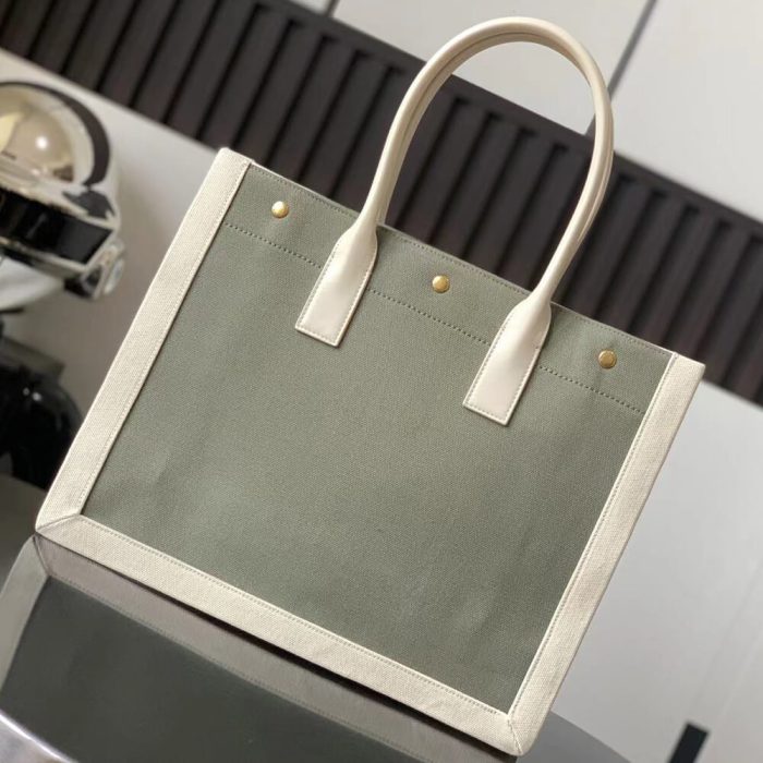 RIVE GAUCHE SMALL TOTE BAG IN LINEN AND LEATHER - Image 4