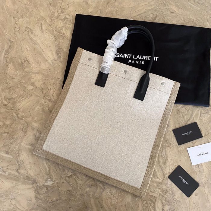RIVE GAUCHE N/S SHOPPING BAG IN LINEN AND COTTON - Image 4