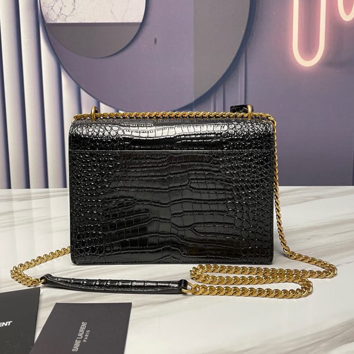 SUNSET MEDIUM CHAIN BAG IN CROCODILE-EMBOSSED SHINY LEATHER - Image 4