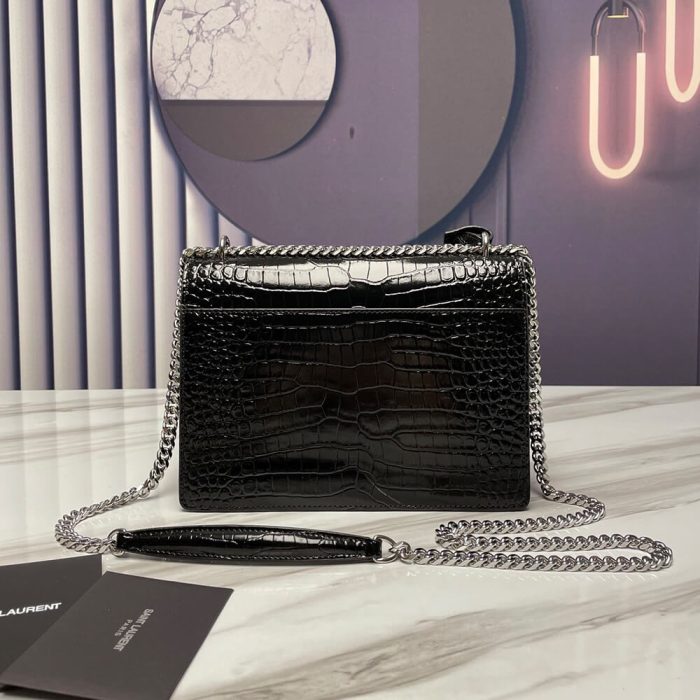 SUNSET MEDIUM CHAIN BAG IN CROCODILE-EMBOSSED SHINY LEATHER - Image 4