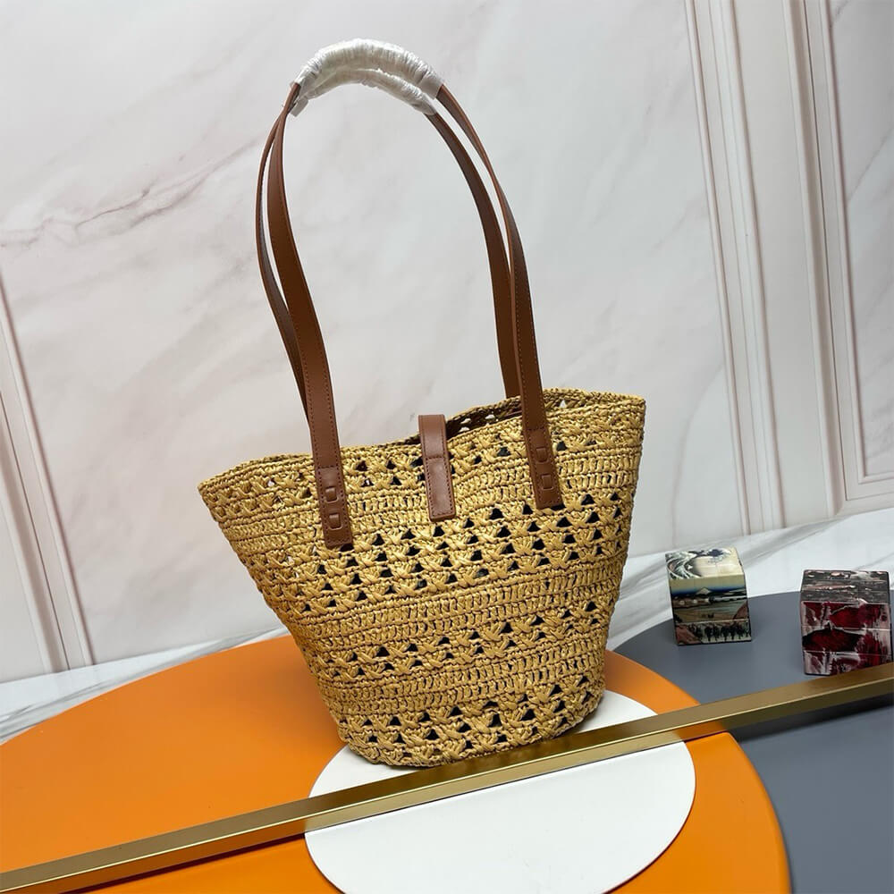 4-84-6.jpg YSL Small Panier Raffia Bag In Brown - Image 4