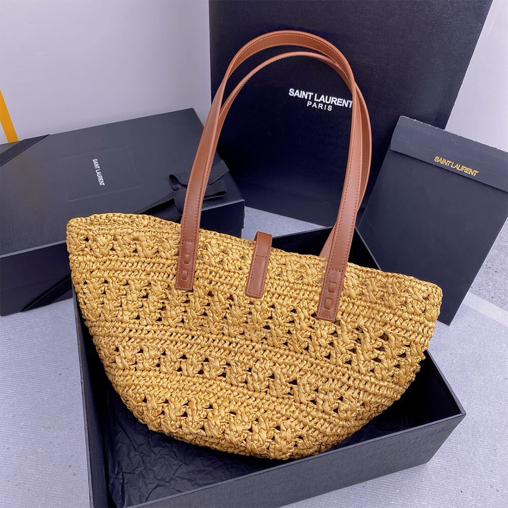 4-85-5.jpg YSL Medium Panier Raffia Bag In Brown - Image 4