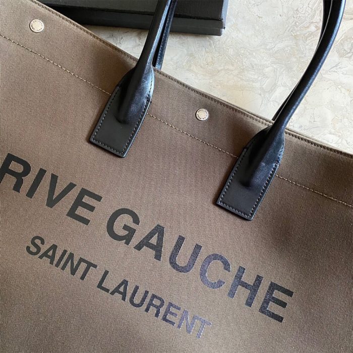 RIVE GAUCHE LARGE TOTE BAG IN PRINTED CANVAS AND LEATHER - Image 5