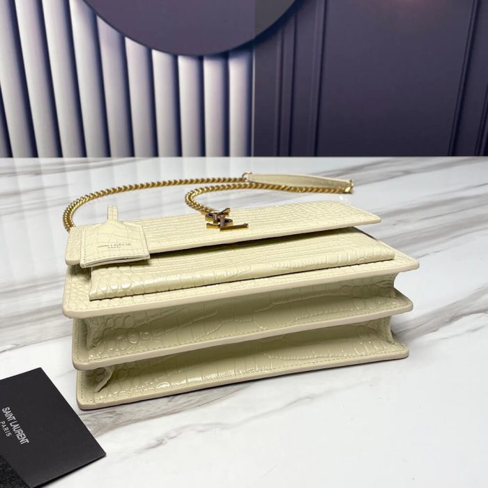 SUNSET MEDIUM CHAIN BAG IN CROCODILE-EMBOSSED SHINY LEATHER - Image 5