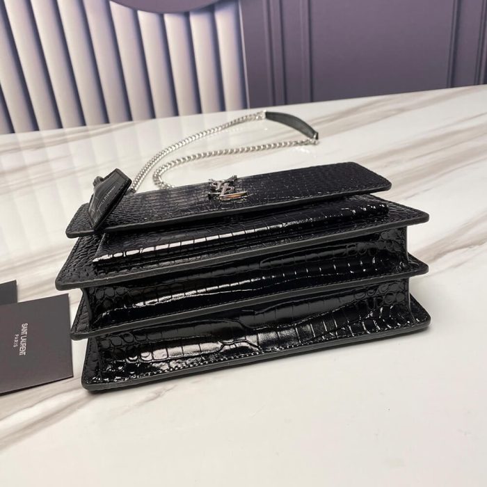 SUNSET MEDIUM CHAIN BAG IN CROCODILE-EMBOSSED SHINY LEATHER - Image 5