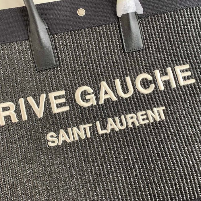 RIVE GAUCHE LARGE TOTE BAG IN EMBROIDERED RAFFIA AND LEATHER - Image 6