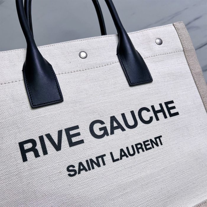 RIVE GAUCHE SMALL TOTE BAG IN LINEN AND LEATHER - Image 6