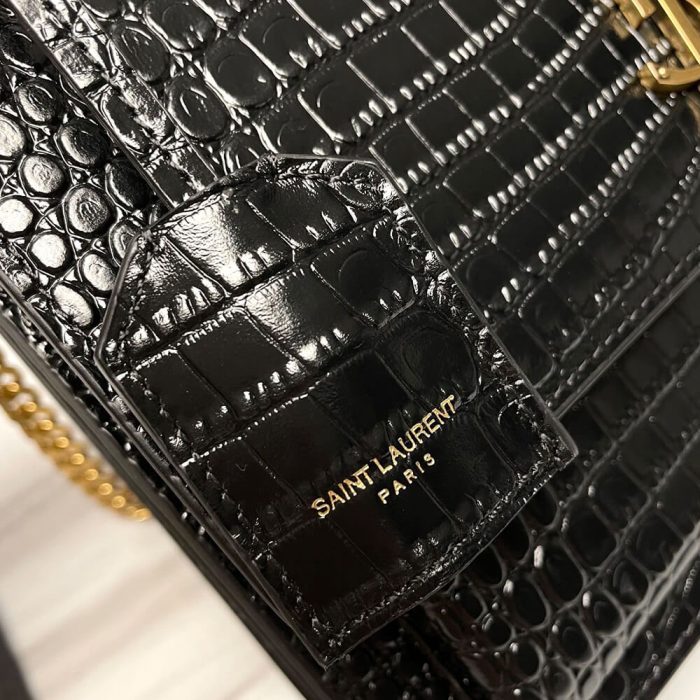 SUNSET MEDIUM CHAIN BAG IN CROCODILE-EMBOSSED SHINY LEATHER - Image 6