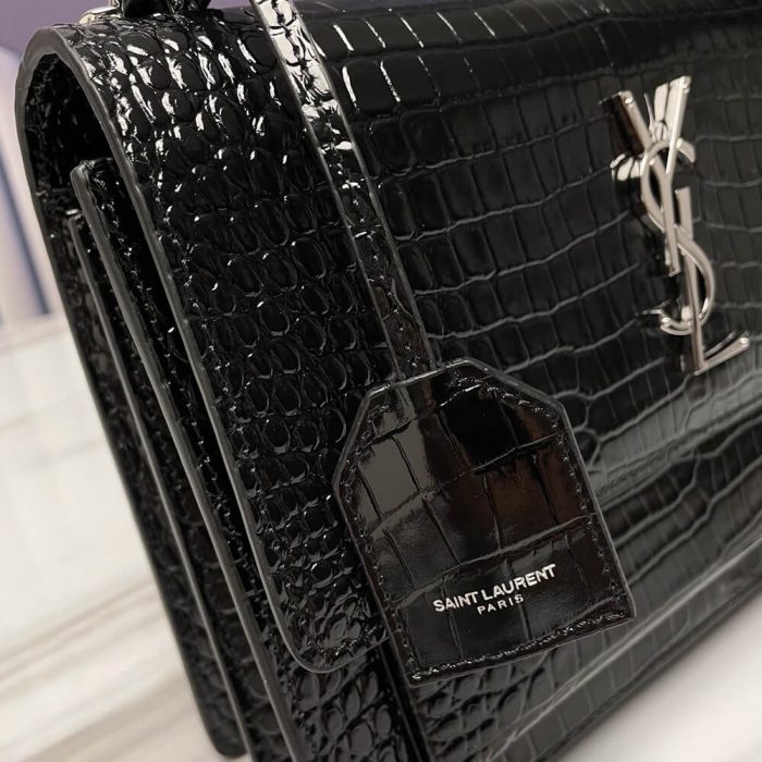 SUNSET MEDIUM CHAIN BAG IN CROCODILE-EMBOSSED SHINY LEATHER - Image 6