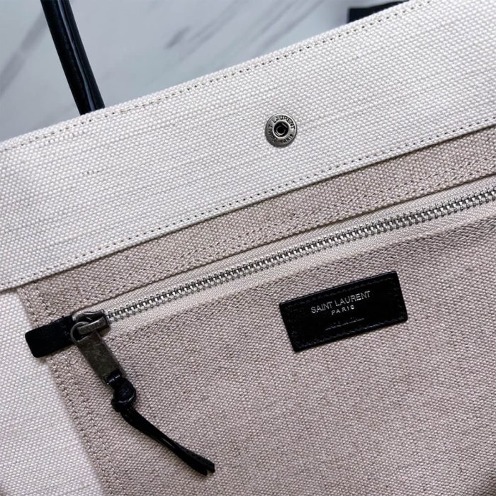 RIVE GAUCHE SMALL TOTE BAG IN LINEN AND LEATHER - Image 7