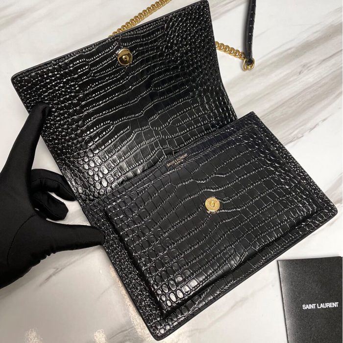 SUNSET MEDIUM CHAIN BAG IN CROCODILE-EMBOSSED SHINY LEATHER - Image 7