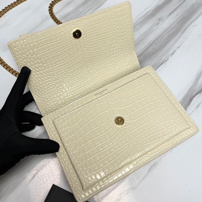 SUNSET MEDIUM CHAIN BAG IN CROCODILE-EMBOSSED SHINY LEATHER - Image 7