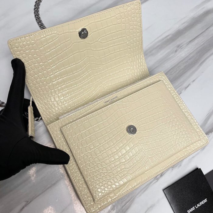 SUNSET MEDIUM CHAIN BAG IN CROCODILE-EMBOSSED SHINY LEATHER - Image 7