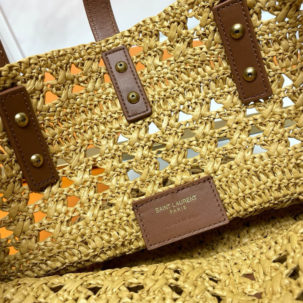 7-84-6.jpg YSL Small Panier Raffia Bag In Brown - Image 7