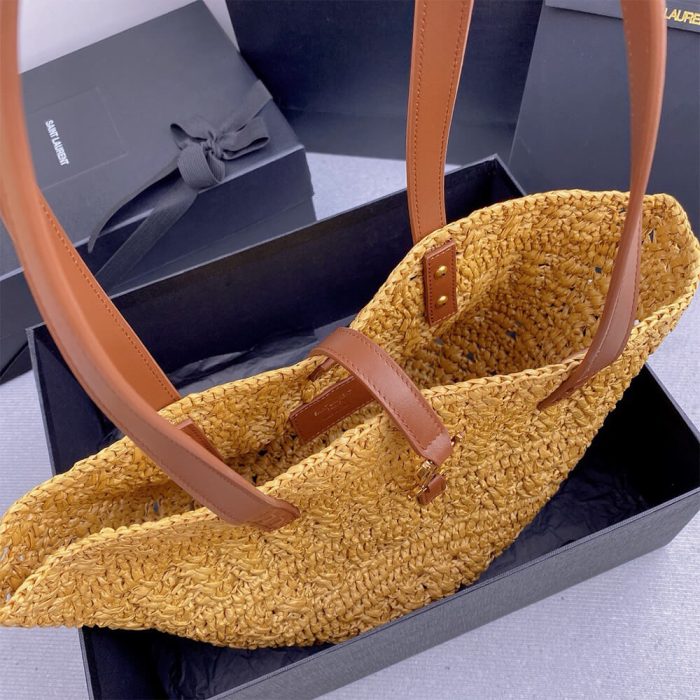 YSL Medium Panier Raffia Bag In Brown - Image 7