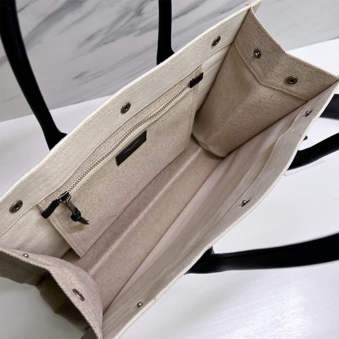 RIVE GAUCHE SMALL TOTE BAG IN LINEN AND LEATHER - Image 8