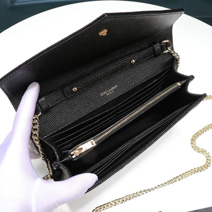 Saint Laurent Chain-strap YSL-plaque grained-leather wallet - Image 8